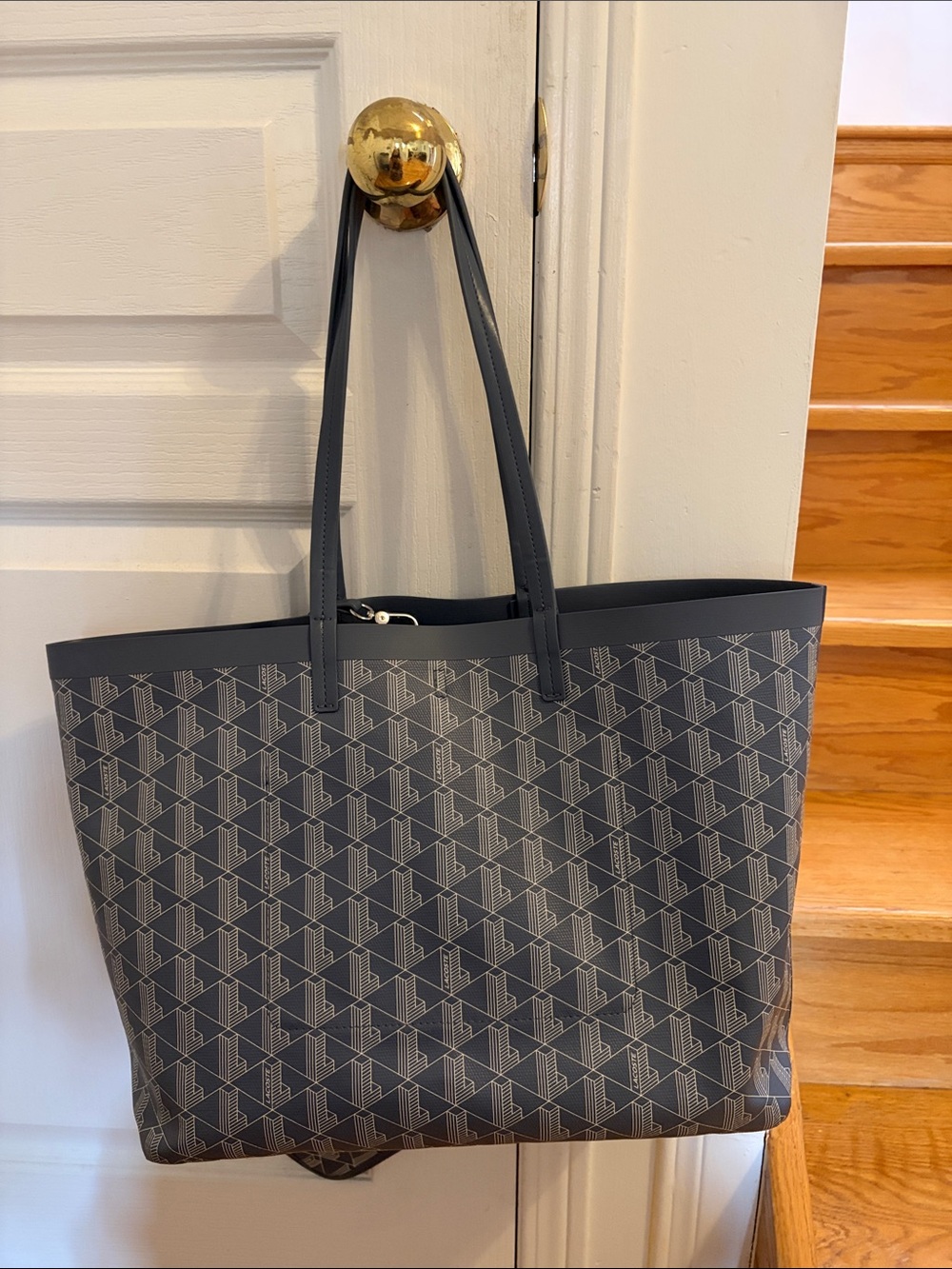 Lacoste Gray Geometric Logo Tote